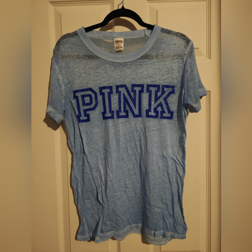 PINK Victoria's Secret Blue Short Sleeve Thin Fabric Layering Tee